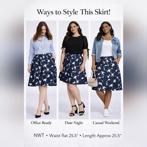 Lane Bryant Navy Floral A-Line Skirt 26W | NWT | Blue White | Midi Length